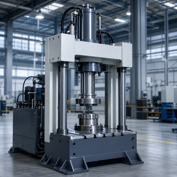 hydraulic assembly press machine applying force in industrial factory