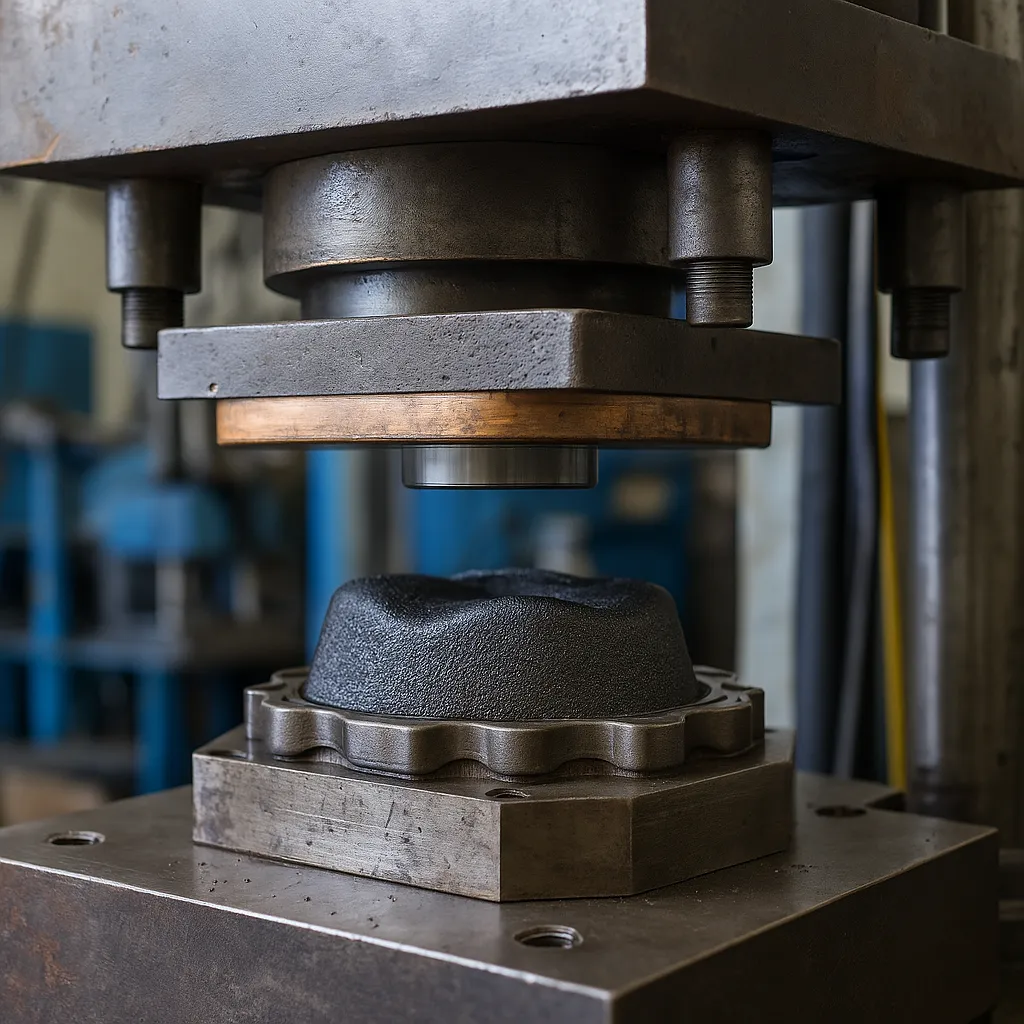 Hydraulic press molding a textured part with heated compression platen