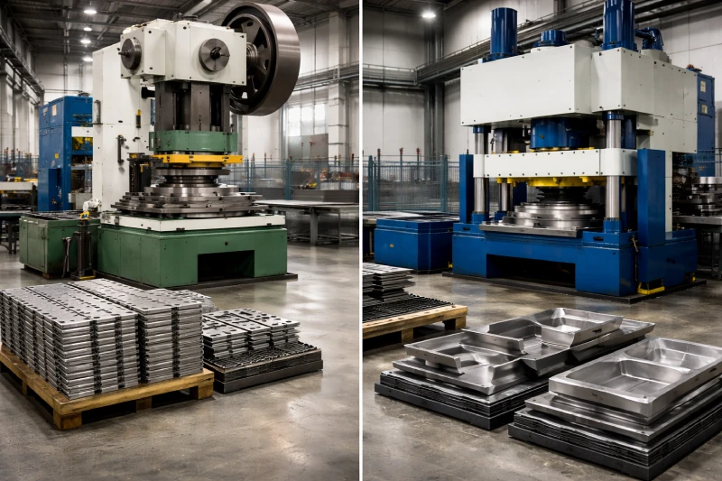 Mechanical and hydraulic stamping press applications with thin and thick metal parts.