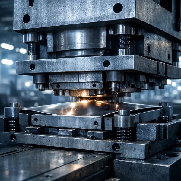 industrial stamping press machine forming metal sheet in factory